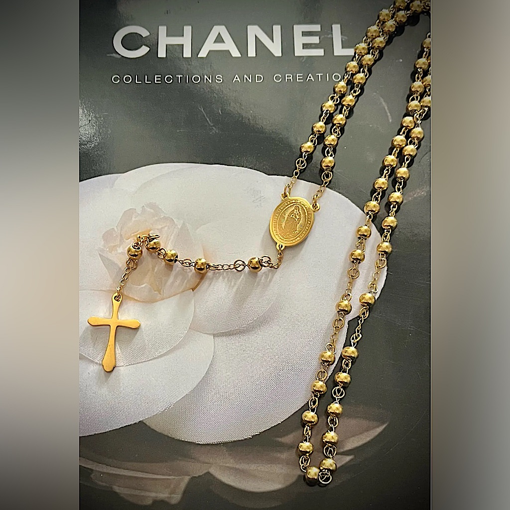 Stainless Steel High Quality Gold Tone Religious Rosary 38$